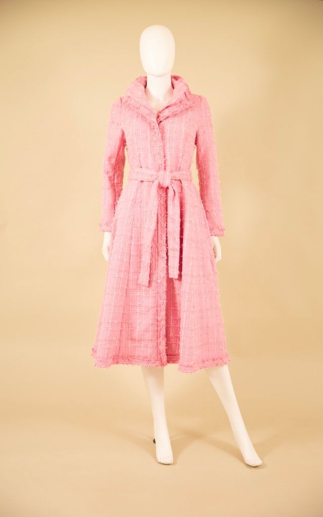 Samuel Dong - Jacquard Double Collar Pink Coat Dress