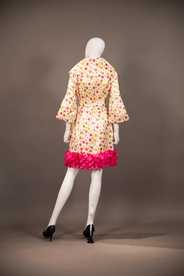 Samuel Dong - Beige & Pink Polka Dot Coat Dress