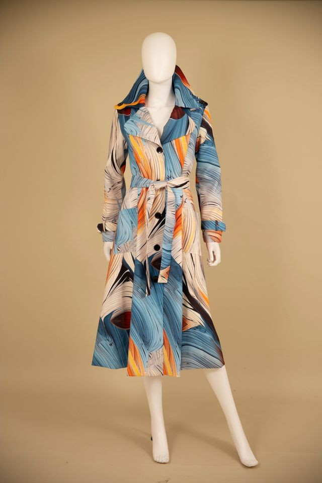 Samuel Dong - Grey Multi Print Trench Coat Dress