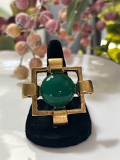 Yochi NY - Brooklyn Green Stone & Brass Ring
