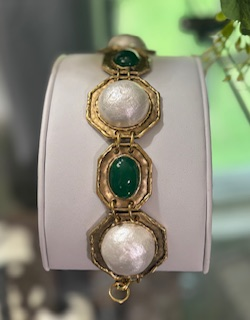 Yochi NY - Brooklyn Green & Pearl Bracelet