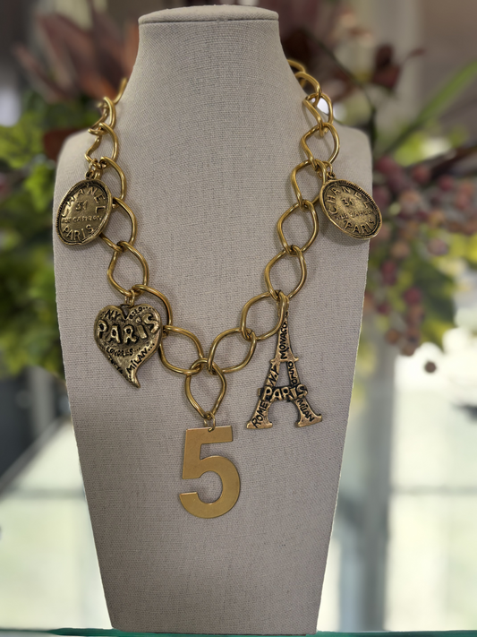 Yochi NY - Paris & Chanel No 5 Loop Chain Necklace