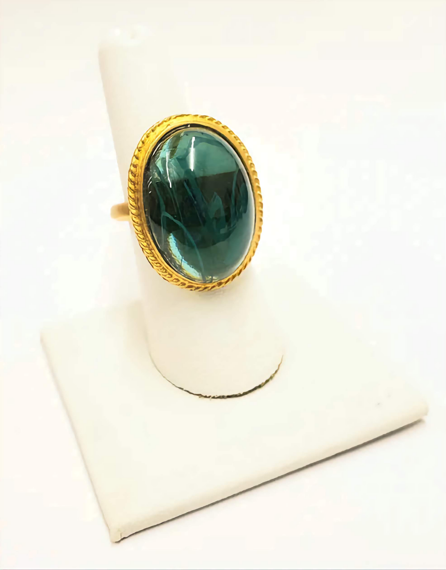 Kenneth Jay Lane - Satin Gold with Flawed Emerald Center Oval Ring