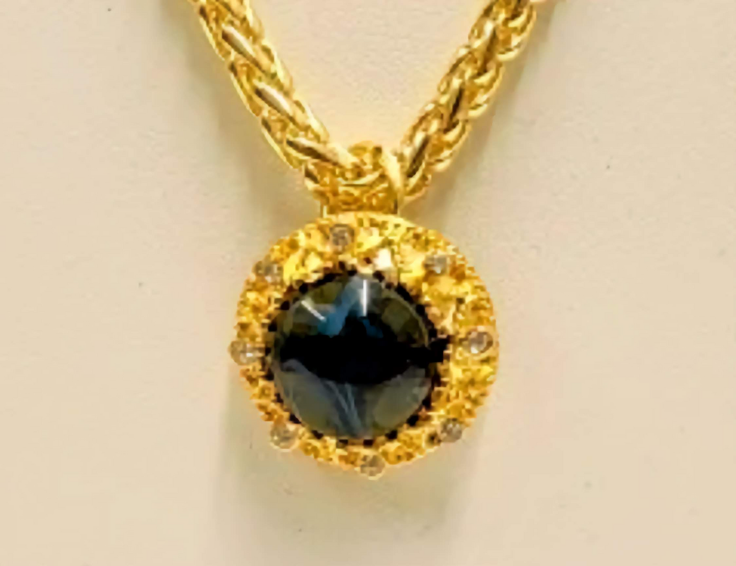 Kenneth Jay Lane - Gold Crystal Flawed Sapphire Necklace